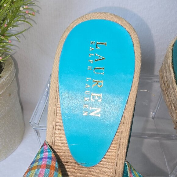 LAUREN RALPH LAUREN CAMARA PLAID ESPADRILLE HEEL WOMENS SIZE 9.5 EUC - Picture 7 of 8